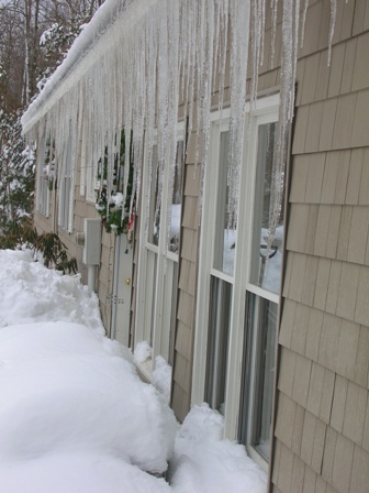 Icicles hang in front of the office